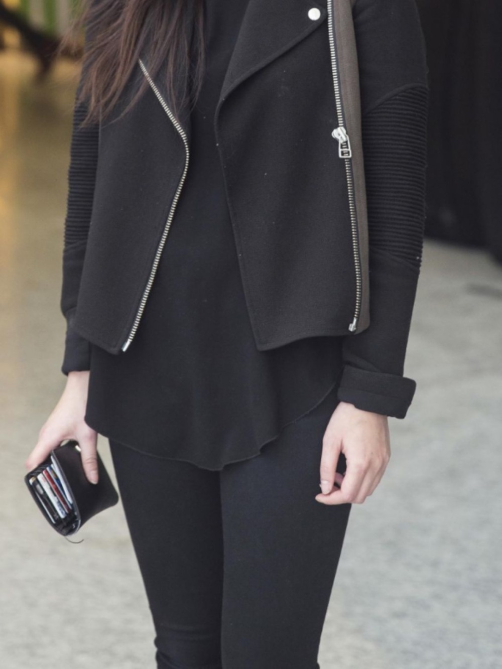 Wilfred Two-Tone Moto Jacket in Black and Olive - Picture 2 of 5